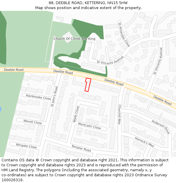 88, DEEBLE ROAD, KETTERING, NN15 5HW: Location map and indicative extent of plot