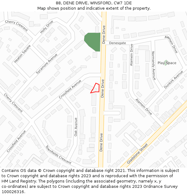 88, DENE DRIVE, WINSFORD, CW7 1DE: Location map and indicative extent of plot