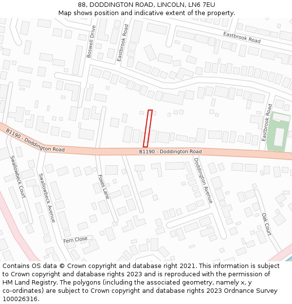 88, DODDINGTON ROAD, LINCOLN, LN6 7EU: Location map and indicative extent of plot