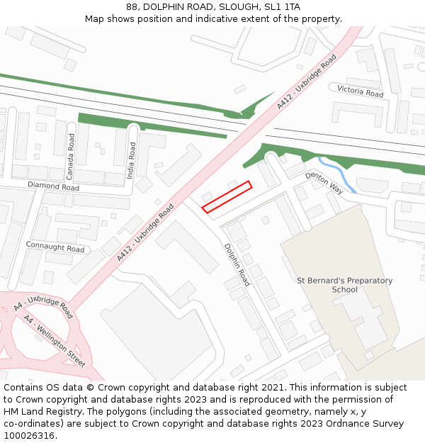 88, DOLPHIN ROAD, SLOUGH, SL1 1TA: Location map and indicative extent of plot