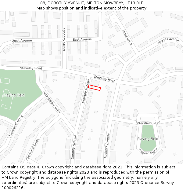 88, DOROTHY AVENUE, MELTON MOWBRAY, LE13 0LB: Location map and indicative extent of plot