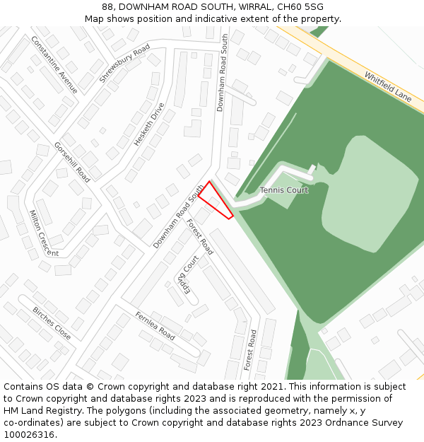 88, DOWNHAM ROAD SOUTH, WIRRAL, CH60 5SG: Location map and indicative extent of plot