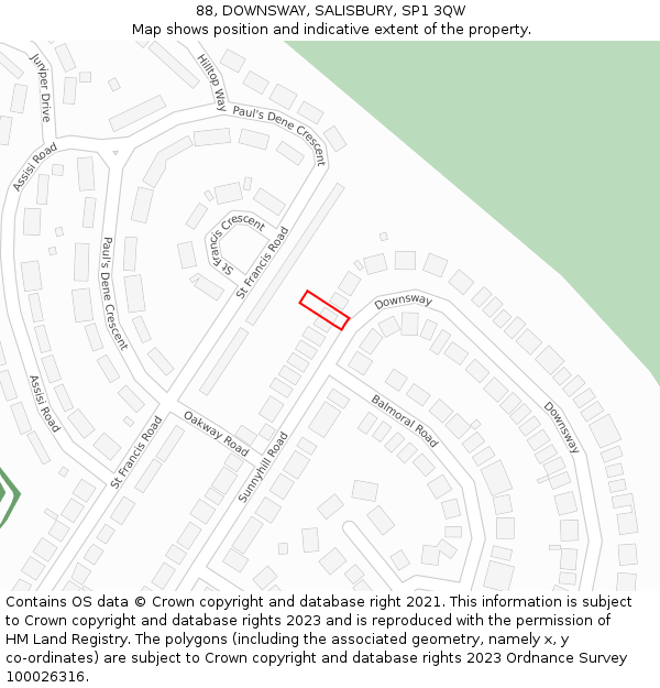 88, DOWNSWAY, SALISBURY, SP1 3QW: Location map and indicative extent of plot
