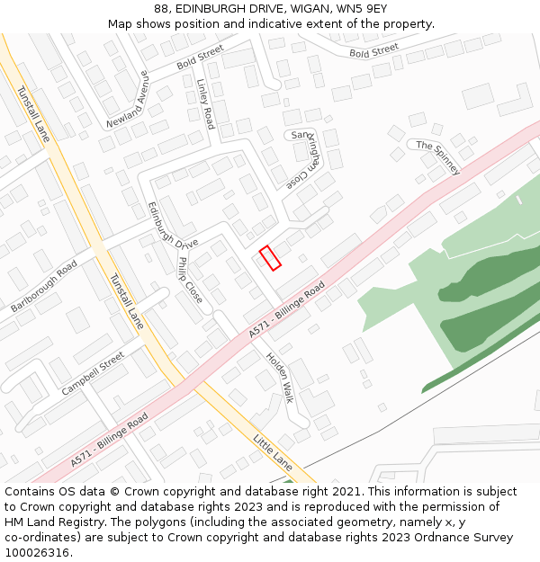 88, EDINBURGH DRIVE, WIGAN, WN5 9EY: Location map and indicative extent of plot