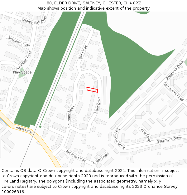 88, ELDER DRIVE, SALTNEY, CHESTER, CH4 8PZ: Location map and indicative extent of plot