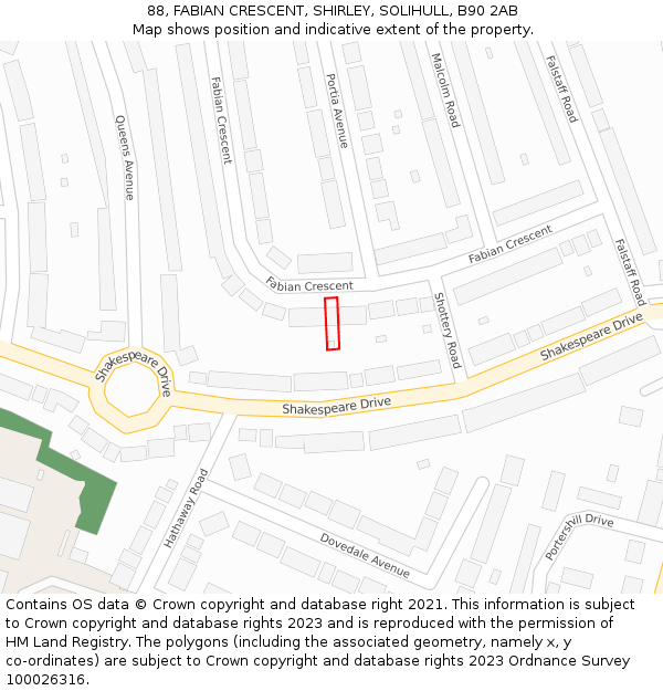 88, FABIAN CRESCENT, SHIRLEY, SOLIHULL, B90 2AB: Location map and indicative extent of plot