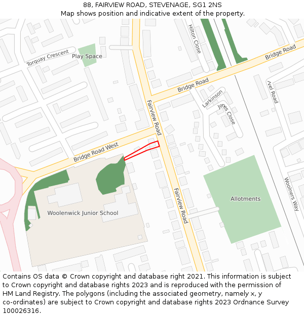 88, FAIRVIEW ROAD, STEVENAGE, SG1 2NS: Location map and indicative extent of plot
