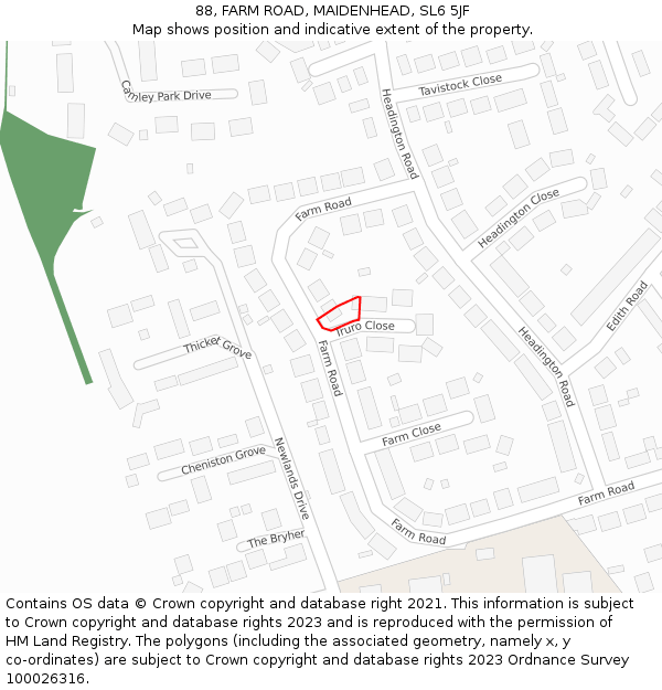 88, FARM ROAD, MAIDENHEAD, SL6 5JF: Location map and indicative extent of plot