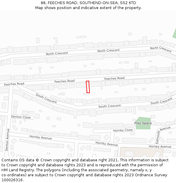 88, FEECHES ROAD, SOUTHEND-ON-SEA, SS2 6TD: Location map and indicative extent of plot