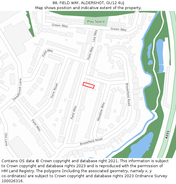 88, FIELD WAY, ALDERSHOT, GU12 4UJ: Location map and indicative extent of plot