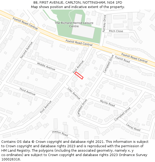 88, FIRST AVENUE, CARLTON, NOTTINGHAM, NG4 1PD: Location map and indicative extent of plot