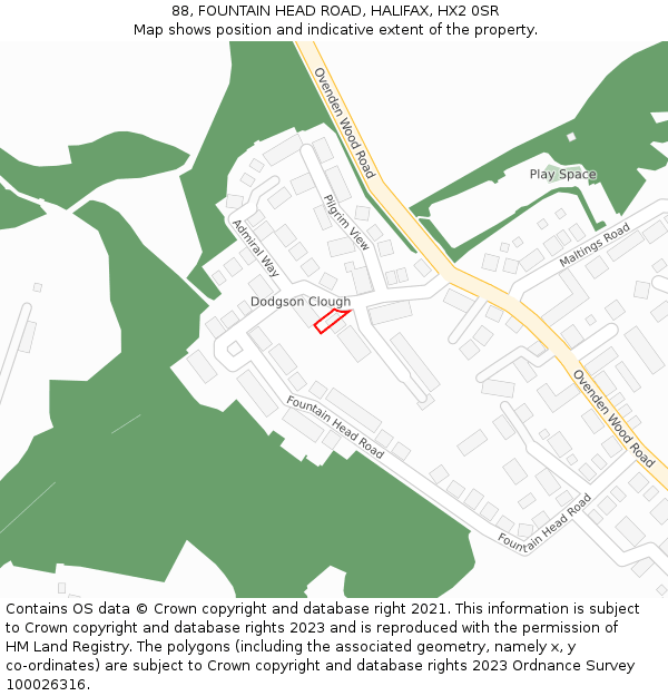 88, FOUNTAIN HEAD ROAD, HALIFAX, HX2 0SR: Location map and indicative extent of plot