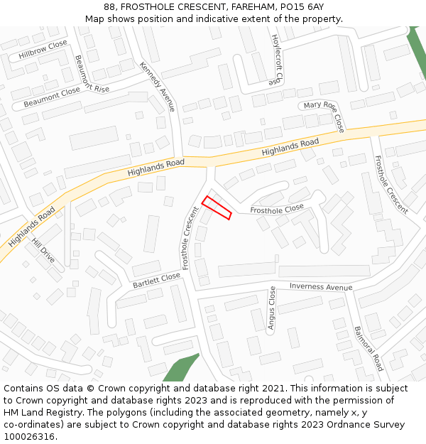 88, FROSTHOLE CRESCENT, FAREHAM, PO15 6AY: Location map and indicative extent of plot