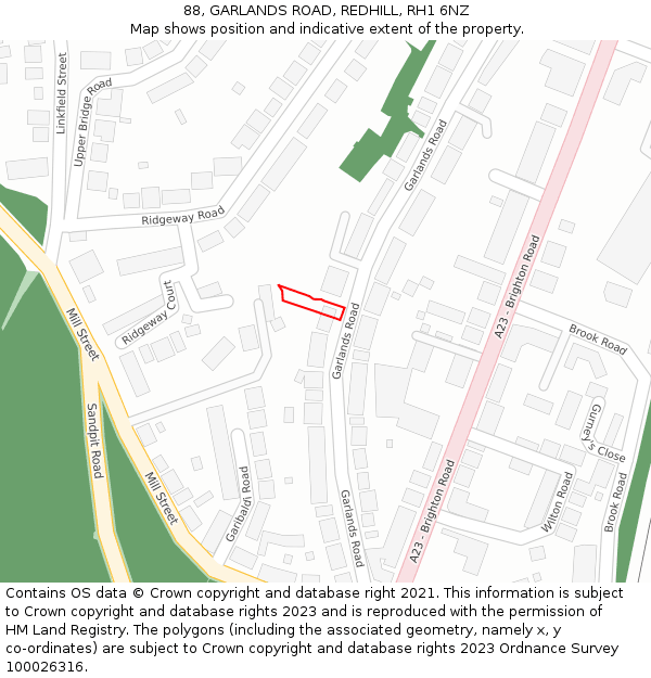 88, GARLANDS ROAD, REDHILL, RH1 6NZ: Location map and indicative extent of plot