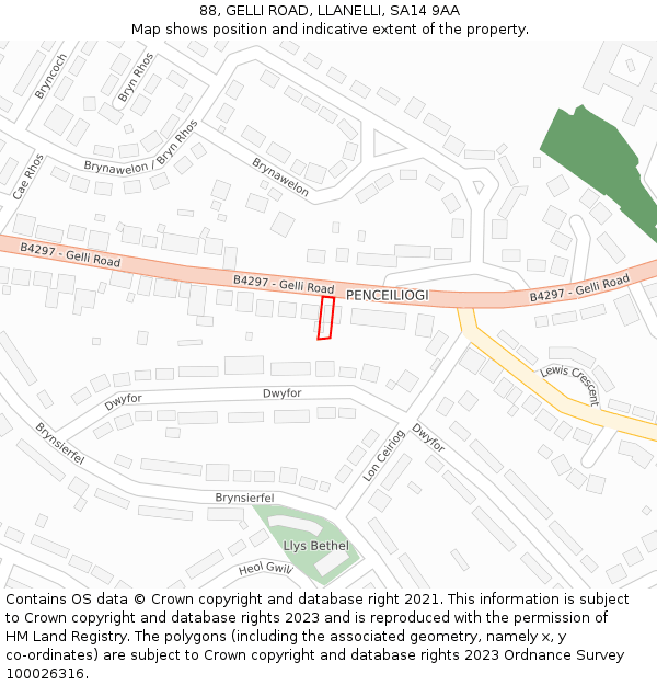 88, GELLI ROAD, LLANELLI, SA14 9AA: Location map and indicative extent of plot