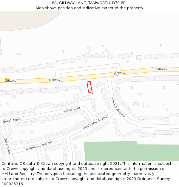 88, GILLWAY LANE, TAMWORTH, B79 8PL: Location map and indicative extent of plot