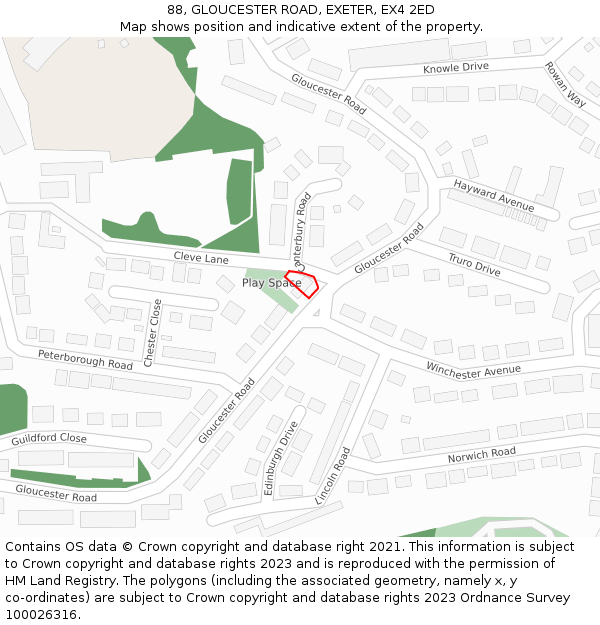 88, GLOUCESTER ROAD, EXETER, EX4 2ED: Location map and indicative extent of plot