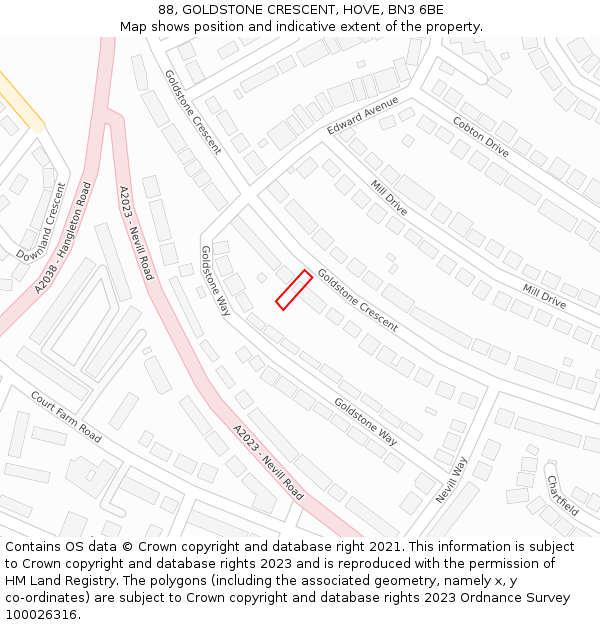 88, GOLDSTONE CRESCENT, HOVE, BN3 6BE: Location map and indicative extent of plot