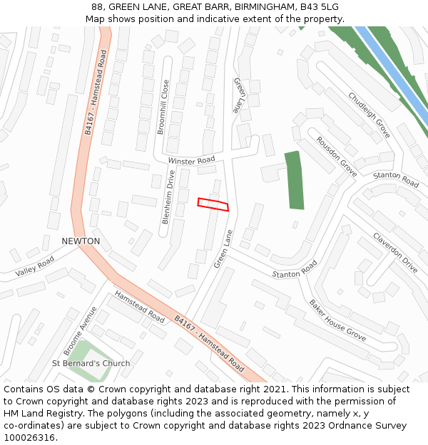 88, GREEN LANE, GREAT BARR, BIRMINGHAM, B43 5LG: Location map and indicative extent of plot