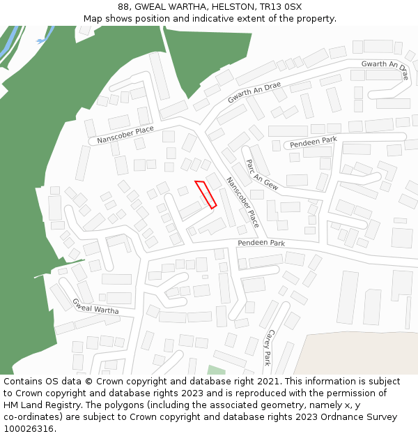 88, GWEAL WARTHA, HELSTON, TR13 0SX: Location map and indicative extent of plot