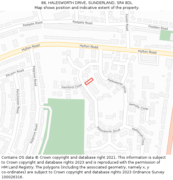 88, HALESWORTH DRIVE, SUNDERLAND, SR4 8DL: Location map and indicative extent of plot