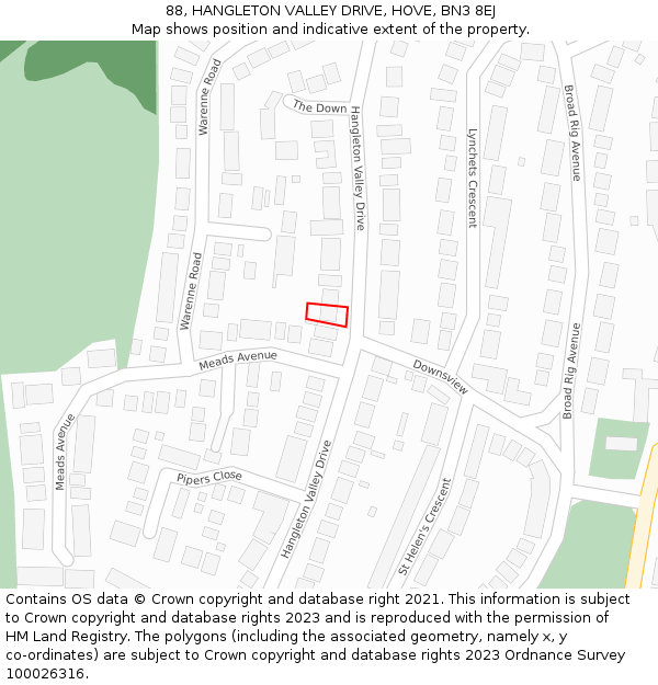 88, HANGLETON VALLEY DRIVE, HOVE, BN3 8EJ: Location map and indicative extent of plot