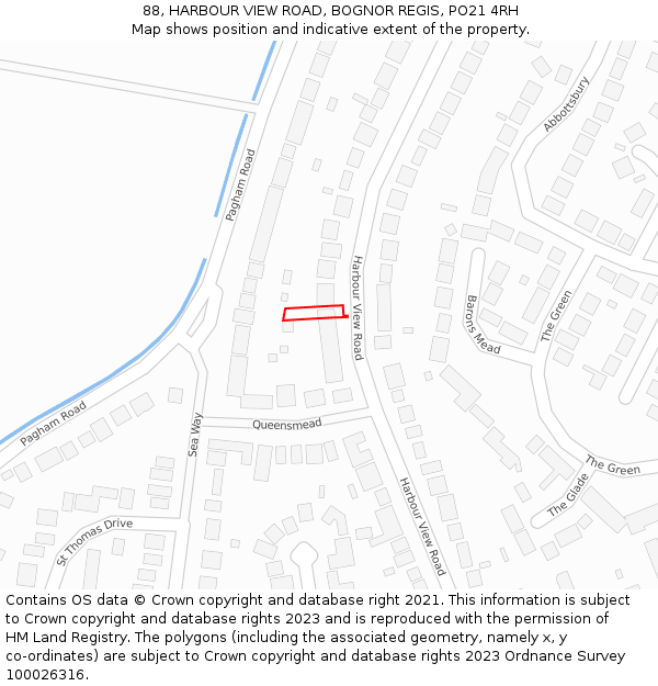 88, HARBOUR VIEW ROAD, BOGNOR REGIS, PO21 4RH: Location map and indicative extent of plot