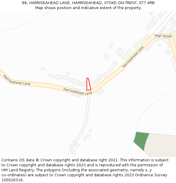 88, HARRISEAHEAD LANE, HARRISEAHEAD, STOKE-ON-TRENT, ST7 4RB: Location map and indicative extent of plot