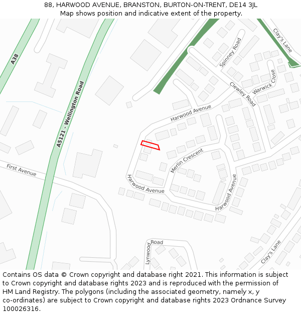 88, HARWOOD AVENUE, BRANSTON, BURTON-ON-TRENT, DE14 3JL: Location map and indicative extent of plot