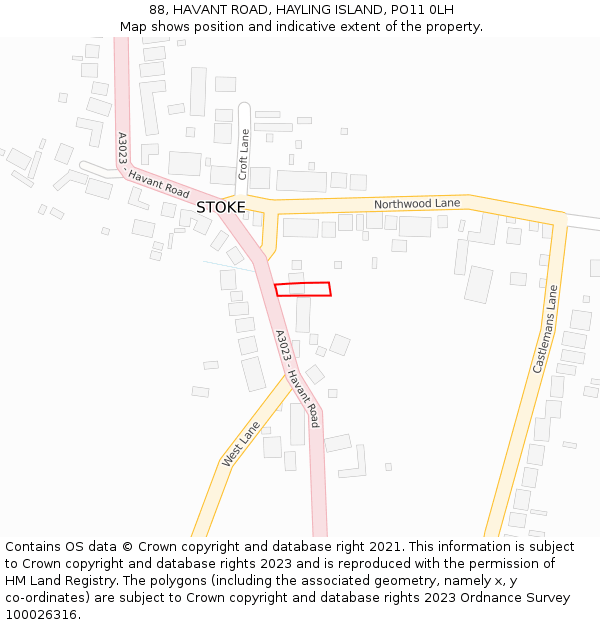 88, HAVANT ROAD, HAYLING ISLAND, PO11 0LH: Location map and indicative extent of plot