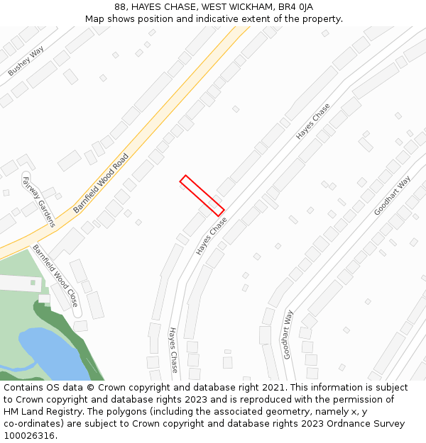 88, HAYES CHASE, WEST WICKHAM, BR4 0JA: Location map and indicative extent of plot