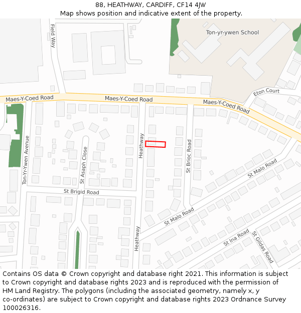 88, HEATHWAY, CARDIFF, CF14 4JW: Location map and indicative extent of plot
