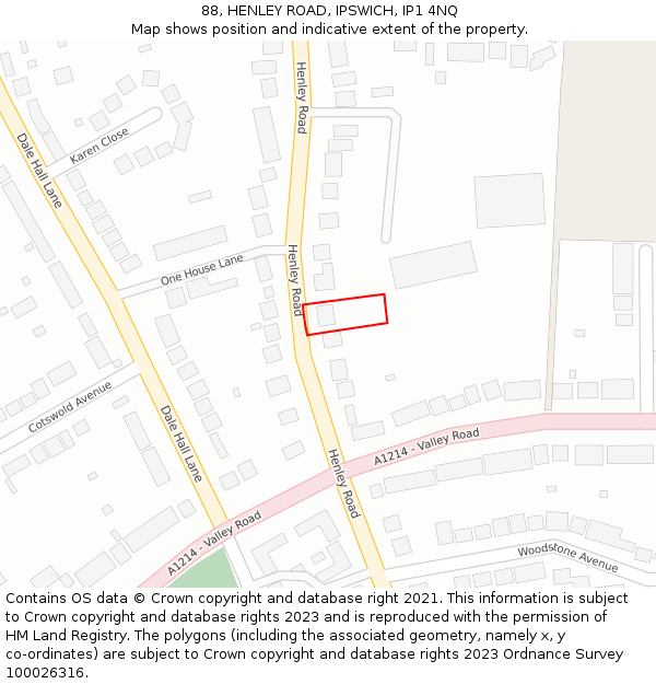 88, HENLEY ROAD, IPSWICH, IP1 4NQ: Location map and indicative extent of plot