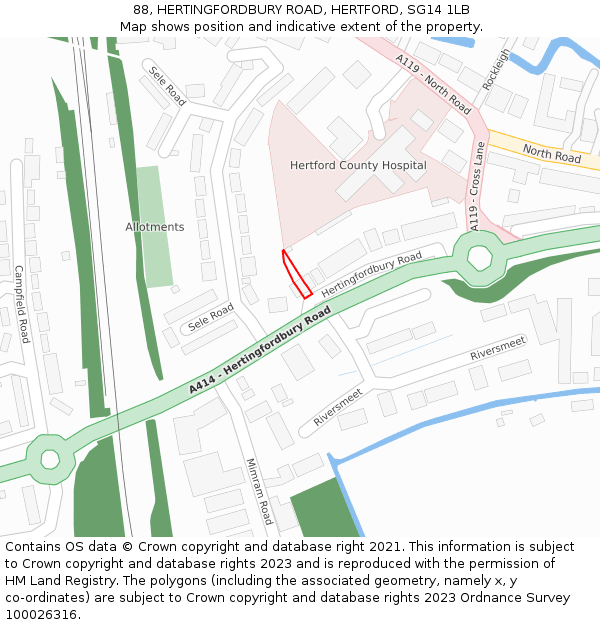 88, HERTINGFORDBURY ROAD, HERTFORD, SG14 1LB: Location map and indicative extent of plot