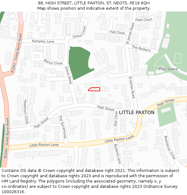 88, HIGH STREET, LITTLE PAXTON, ST. NEOTS, PE19 6QH: Location map and indicative extent of plot