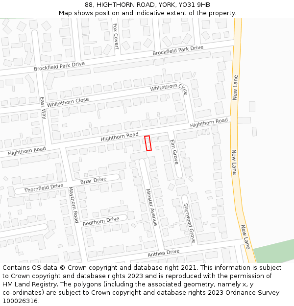 88, HIGHTHORN ROAD, YORK, YO31 9HB: Location map and indicative extent of plot