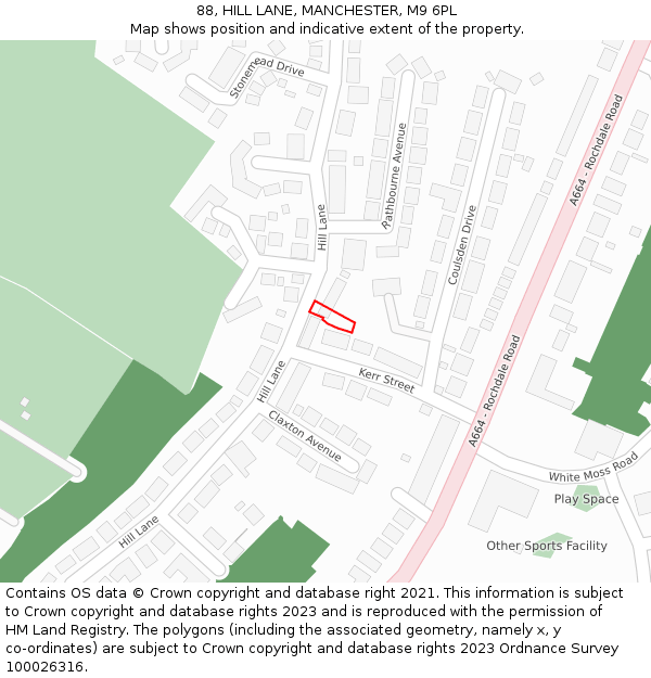 88, HILL LANE, MANCHESTER, M9 6PL: Location map and indicative extent of plot