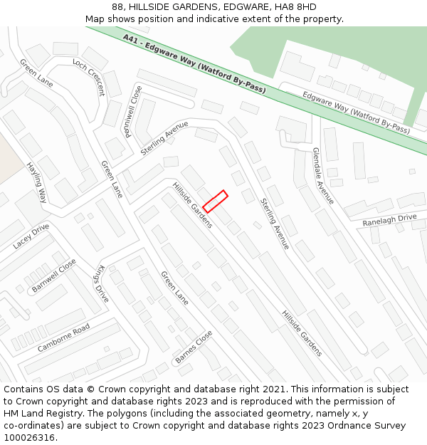 88, HILLSIDE GARDENS, EDGWARE, HA8 8HD: Location map and indicative extent of plot
