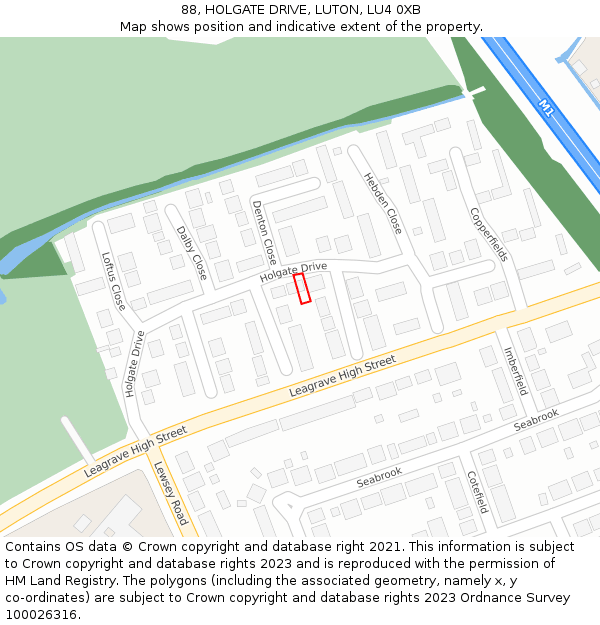 88, HOLGATE DRIVE, LUTON, LU4 0XB: Location map and indicative extent of plot