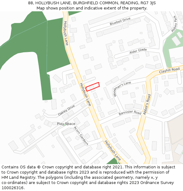 88, HOLLYBUSH LANE, BURGHFIELD COMMON, READING, RG7 3JS: Location map and indicative extent of plot