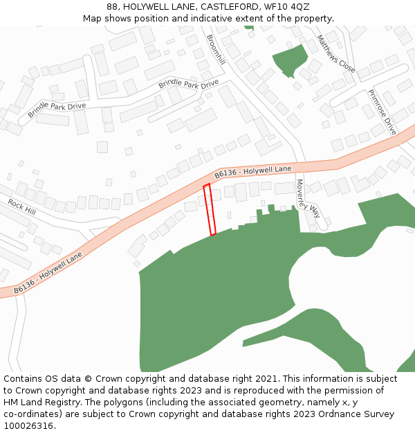 88, HOLYWELL LANE, CASTLEFORD, WF10 4QZ: Location map and indicative extent of plot