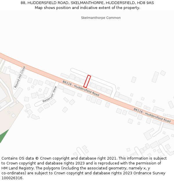 88, HUDDERSFIELD ROAD, SKELMANTHORPE, HUDDERSFIELD, HD8 9AS: Location map and indicative extent of plot