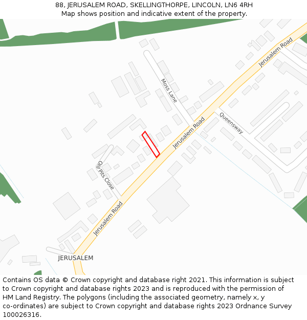 88, JERUSALEM ROAD, SKELLINGTHORPE, LINCOLN, LN6 4RH: Location map and indicative extent of plot