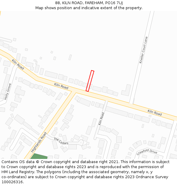 88, KILN ROAD, FAREHAM, PO16 7UJ: Location map and indicative extent of plot
