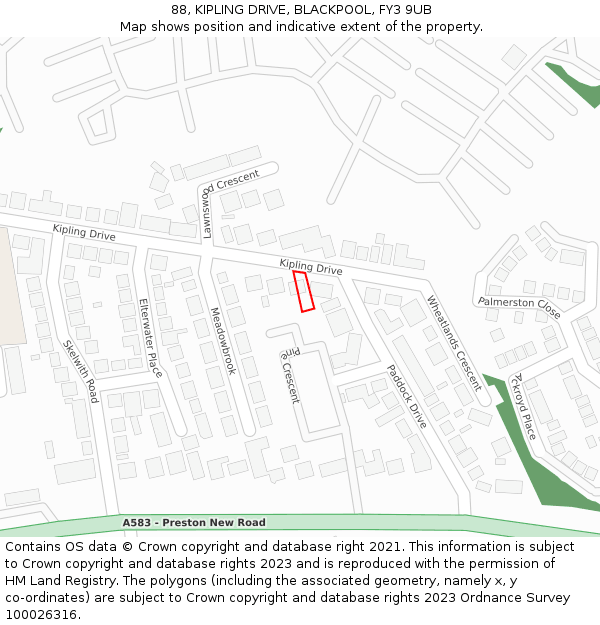 88, KIPLING DRIVE, BLACKPOOL, FY3 9UB: Location map and indicative extent of plot