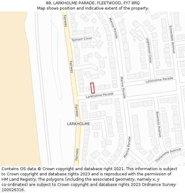 88, LARKHOLME PARADE, FLEETWOOD, FY7 8RQ: Location map and indicative extent of plot