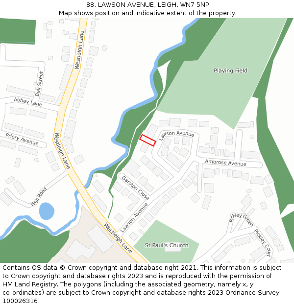 88, LAWSON AVENUE, LEIGH, WN7 5NP: Location map and indicative extent of plot
