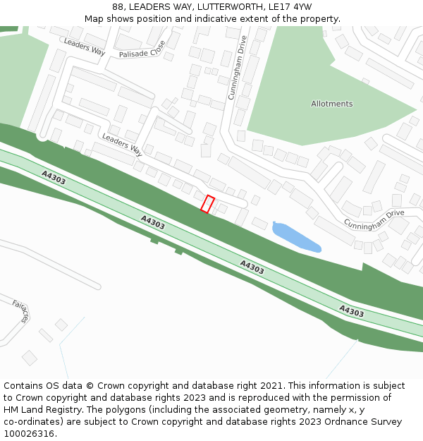 88, LEADERS WAY, LUTTERWORTH, LE17 4YW: Location map and indicative extent of plot