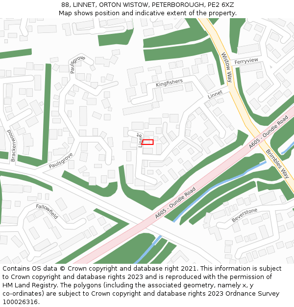 88, LINNET, ORTON WISTOW, PETERBOROUGH, PE2 6XZ: Location map and indicative extent of plot