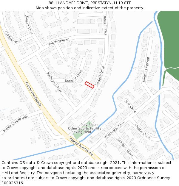 88, LLANDAFF DRIVE, PRESTATYN, LL19 8TT: Location map and indicative extent of plot